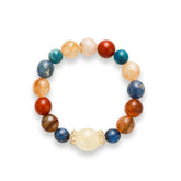 OZ Dunhuang Series MC1007 Multicolor Gemstone Bracelet - Citrine, Red Agate & Blue Apatite - Vibrant Colorblock Design